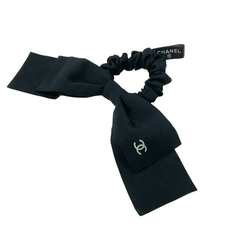 Chanel Hair Accessories Black Coco Mark Ribbon Silk Scrunchy Hair Elbow