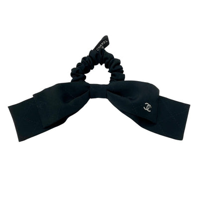 Chanel Hair Accessories Black Coco Mark Ribbon Silk Scrunchy Hair Elbow