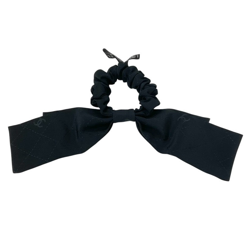 Chanel Hair Accessories Black Coco Mark Ribbon Silk Scrunchy Hair Elbow