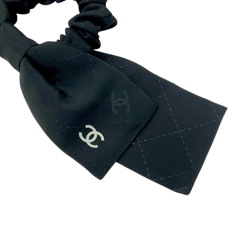 Chanel Hair Accessories Black Coco Mark Ribbon Silk Scrunchy Hair Elbow