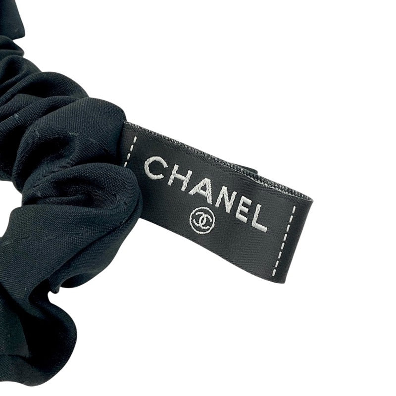 Chanel Hair Accessories Black Coco Mark Ribbon Silk Scrunchy Hair Elbow