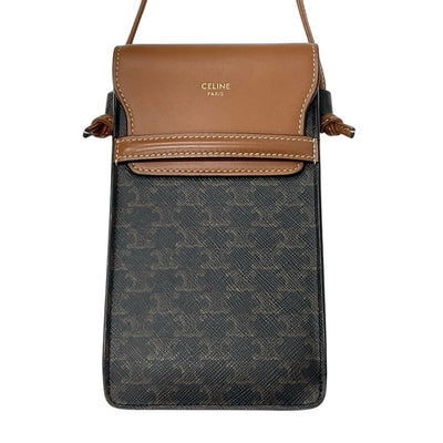 CELINE Mobile and Smartphone Accessories Brown Triomphe Logo Mobile Pouch with Flap Mobile Phone Case Pochette