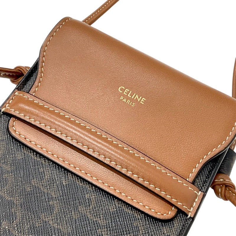 CELINE Mobile and Smartphone Accessories Brown Triomphe Logo Mobile Pouch with Flap Mobile Phone Case Pochette