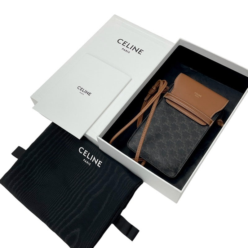 CELINE Mobile and Smartphone Accessories Brown Triomphe Logo Mobile Pouch with Flap Mobile Phone Case Pochette