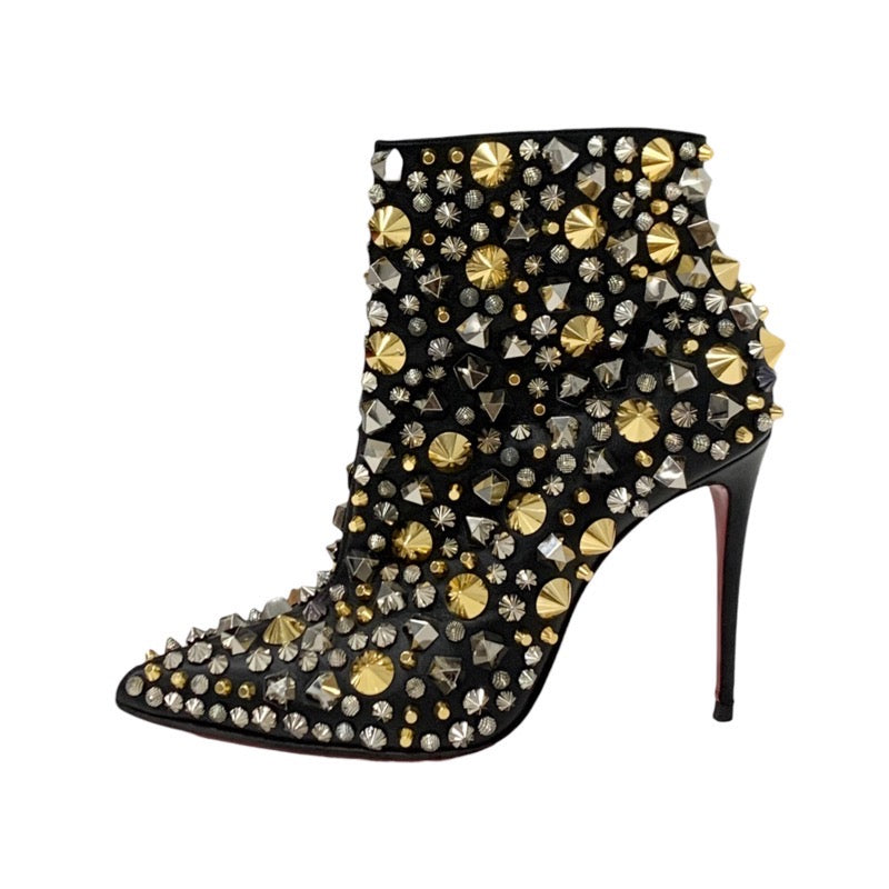 Christian Louboutin Boots, Short Boots, Shoes, Leather, Black, Gold, Silver, Studs