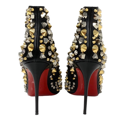 Christian Louboutin Boots, Short Boots, Shoes, Leather, Black, Gold, Silver, Studs