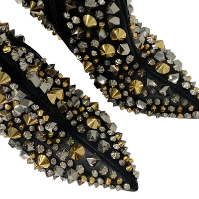 Christian Louboutin Boots, Short Boots, Shoes, Leather, Black, Gold, Silver, Studs