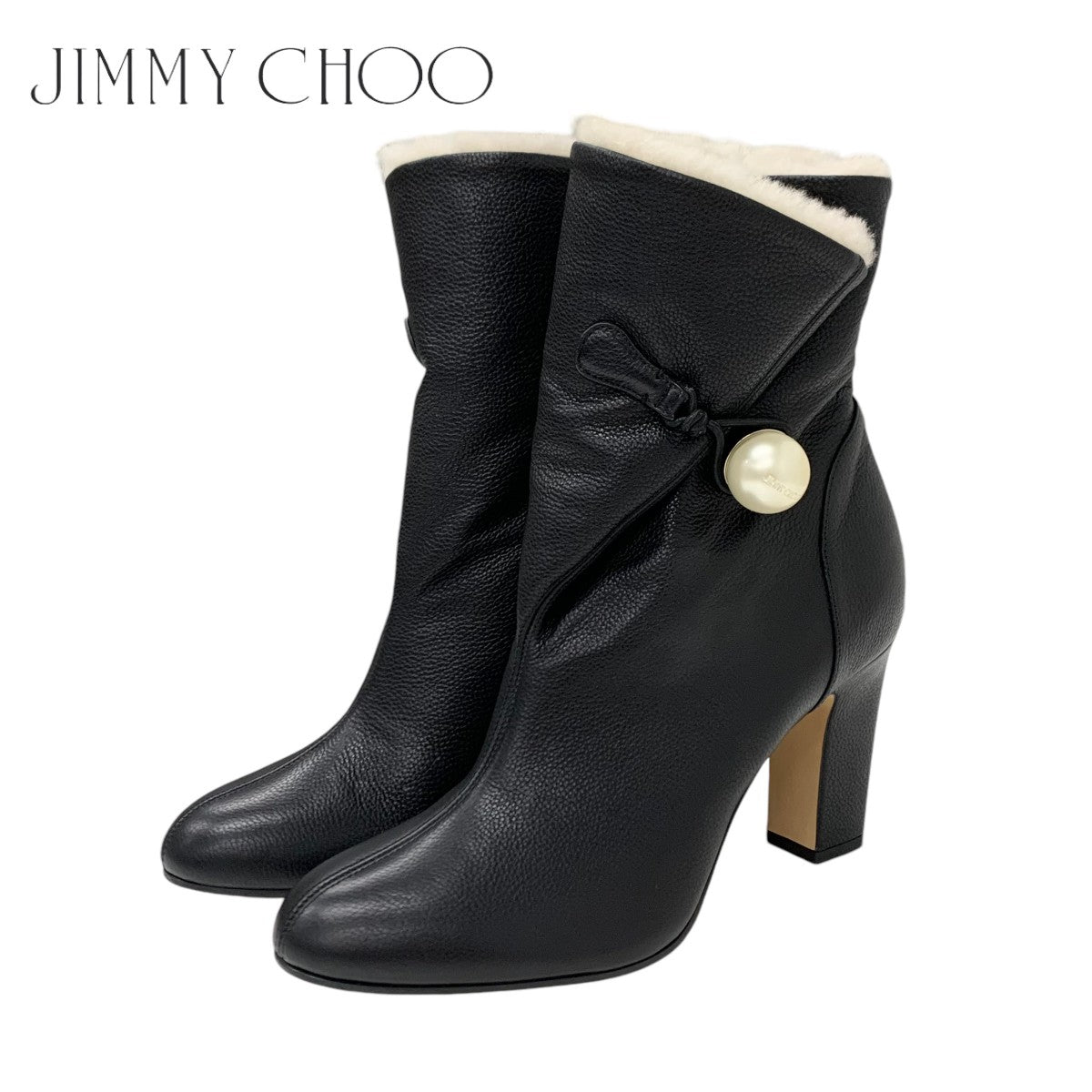 Jimmy Choo JIMMY CHOO Bethanie Boots Short Boots Shoes Leather Mouton Black Ivory Pearl