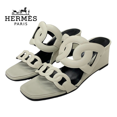 エルメス HERMES フィガリ サンダル 靴 シューズ レザー アイボリー ウェッジソール シェーヌダンクル