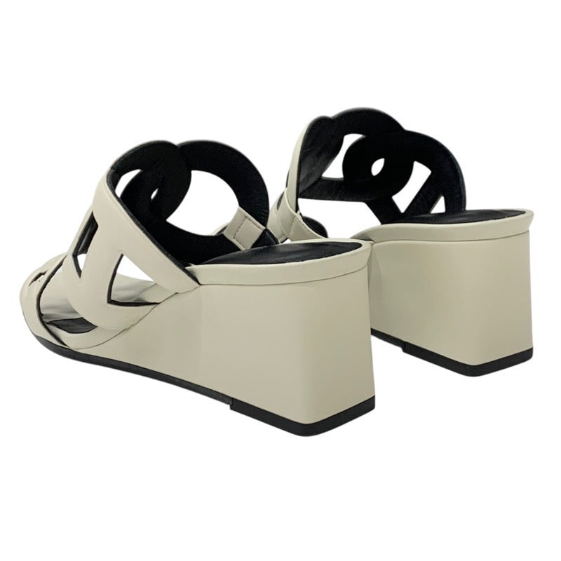 エルメス HERMES フィガリ サンダル 靴 シューズ レザー アイボリー ウェッジソール シェーヌダンクル