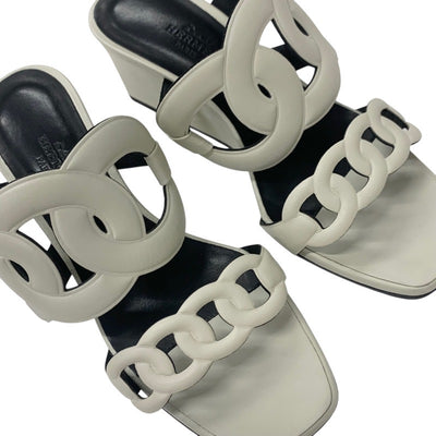 エルメス HERMES フィガリ サンダル 靴 シューズ レザー アイボリー ウェッジソール シェーヌダンクル