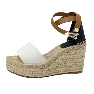 エルメス HERMES ティポリ サンダル 靴 シューズ レザー ホワイト ブラック ケリー金具 ウェッジソール