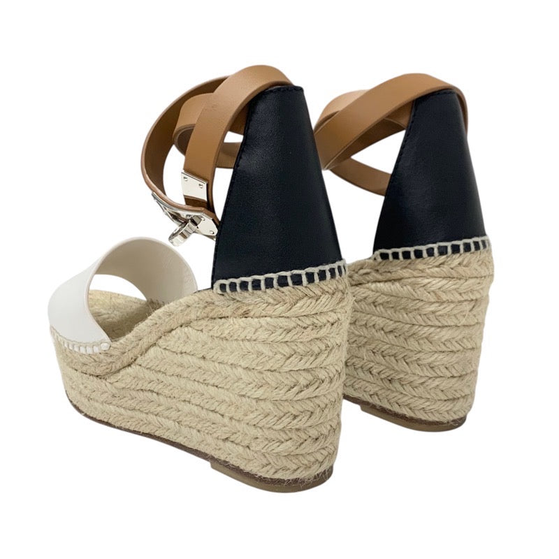 エルメス HERMES ティポリ サンダル 靴 シューズ レザー ホワイト ブラック ケリー金具 ウェッジソール