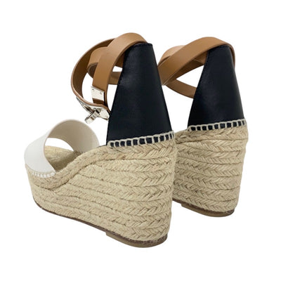 エルメス HERMES ティポリ サンダル 靴 シューズ レザー ホワイト ブラック ケリー金具 ウェッジソール