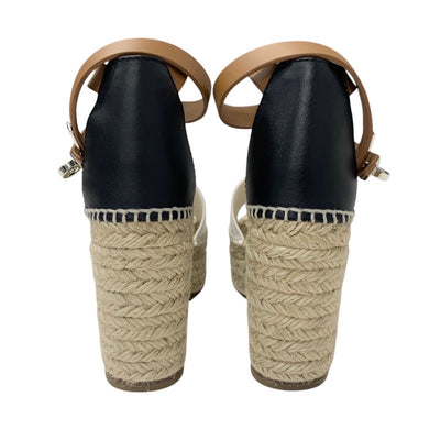 エルメス HERMES ティポリ サンダル 靴 シューズ レザー ホワイト ブラック ケリー金具 ウェッジソール