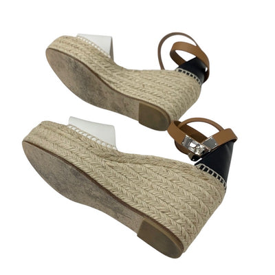 エルメス HERMES ティポリ サンダル 靴 シューズ レザー ホワイト ブラック ケリー金具 ウェッジソール