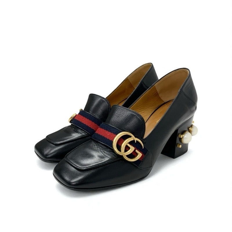 グッチ GUCCI ダブルG パンプス 靴 シューズ レザー ブラック 黒 ゴールド GGマーモント パール グッチ GUCCI ダブルG パンプス 靴 シューズ レザー ブラック 黒