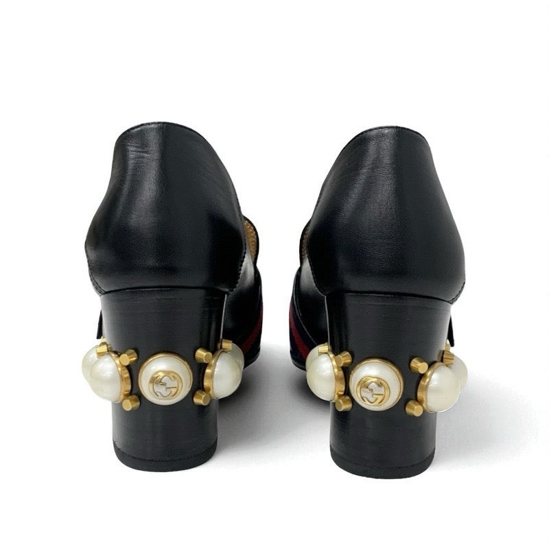グッチ GUCCI ダブルG パンプス 靴 シューズ レザー ブラック 黒 ゴールド GGマーモント パール