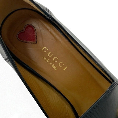 グッチ GUCCI ダブルG パンプス 靴 シューズ レザー ブラック 黒 ゴールド GGマーモント パール