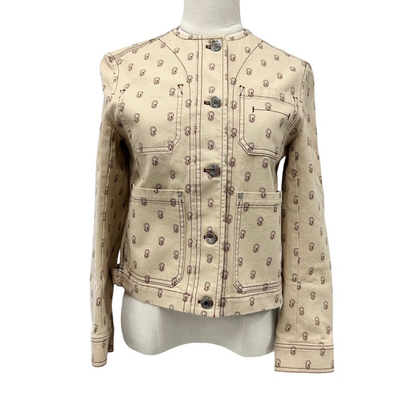 Hermes Outerwear Cotton Beige Jacket Blouson Serie Button Corried Cyan Pattern