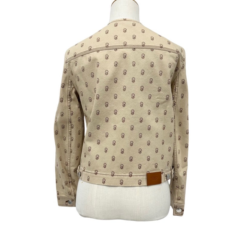 Hermes Outerwear Cotton Beige Jacket Blouson Serie Button Corried Cyan Pattern