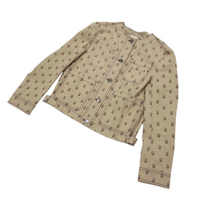 Hermes Outerwear Cotton Beige Jacket Blouson Serie Button Corried Cyan Pattern