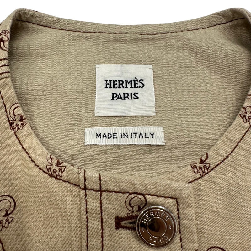 Hermes Outerwear Cotton Beige Jacket Blouson Serie Button Corried Cyan Pattern