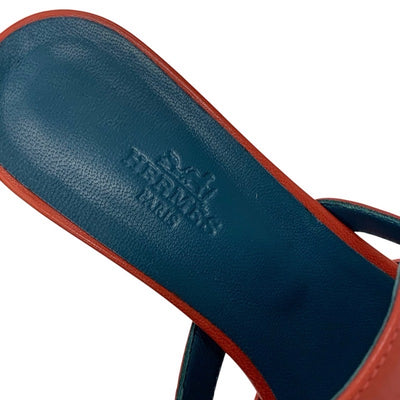 エルメス HERMES キャンディ サンダル 靴 シューズ レザー レッド シルバー ケリー金具 ミュール