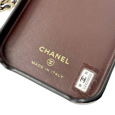 シャネル CHANEL 携帯・スマホアクセサリー ブラック ゴールド ココマーク マトラッセ キャビアスキン iPhone14pro iPhoneケース チェーン