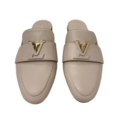 Louis Vuitton Capriline Loafers Leather Shoes Shoes Leather Pink Beige Gold Flat Shoes Mules Logo