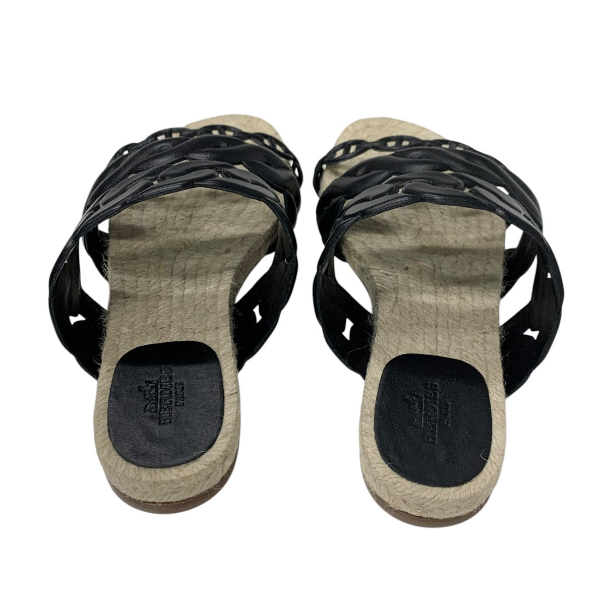 エルメス HERMES グウェン サンダル 靴 シューズ レザー ブラック 黒 エスパドリーユ シェーヌダンクル フラット