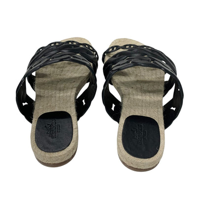 エルメス HERMES グウェン サンダル 靴 シューズ レザー ブラック 黒 エスパドリーユ シェーヌダンクル フラット