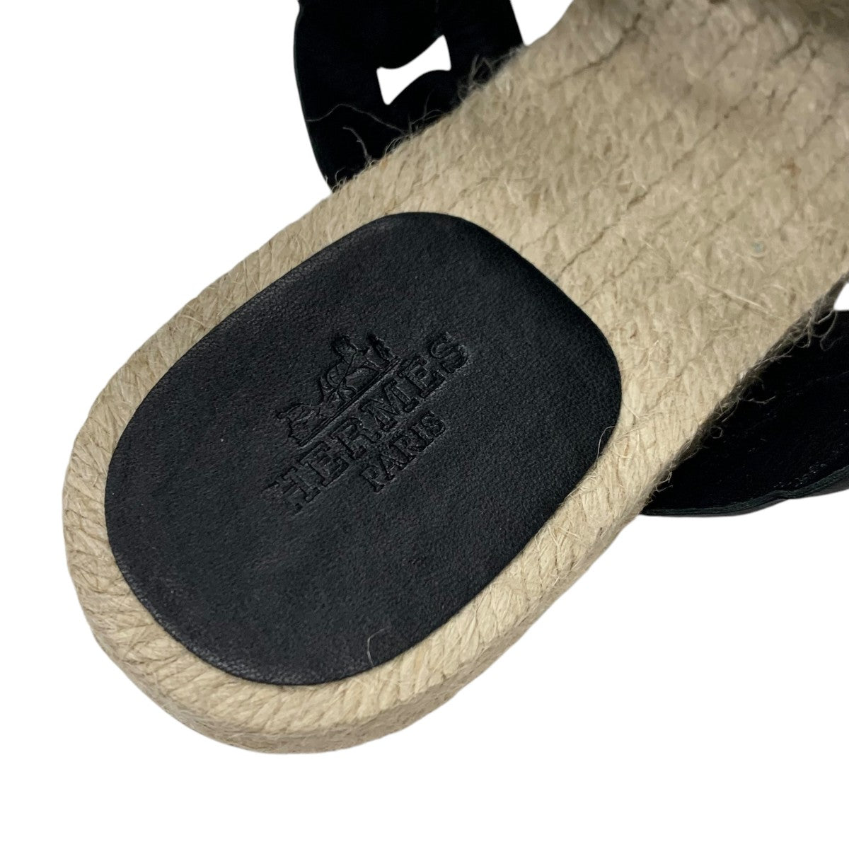 エルメス HERMES グウェン サンダル 靴 シューズ レザー ブラック 黒 エスパドリーユ シェーヌダンクル フラット