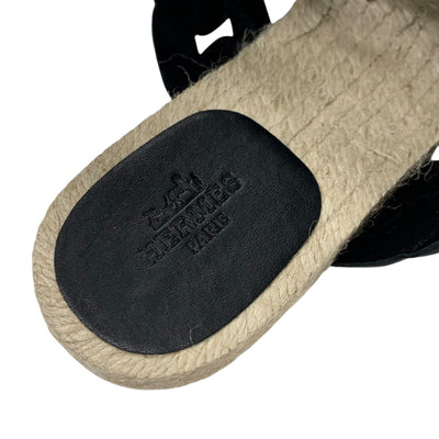 エルメス HERMES グウェン サンダル 靴 シューズ レザー ブラック 黒 エスパドリーユ シェーヌダンクル フラット