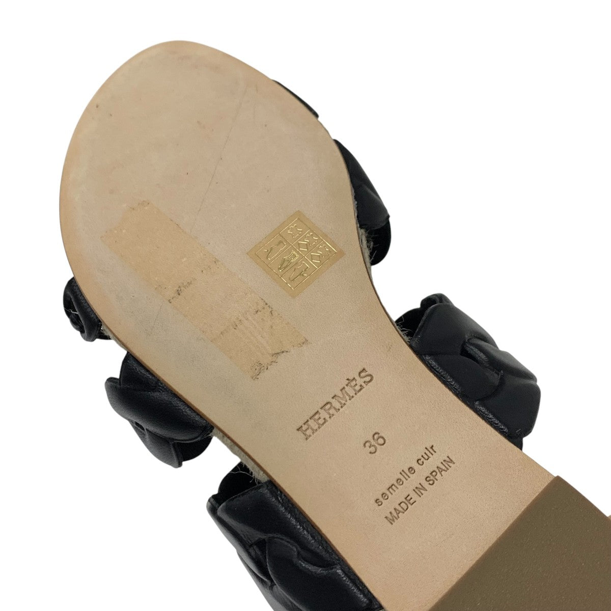 エルメス HERMES グウェン サンダル 靴 シューズ レザー ブラック 黒 エスパドリーユ シェーヌダンクル フラット
