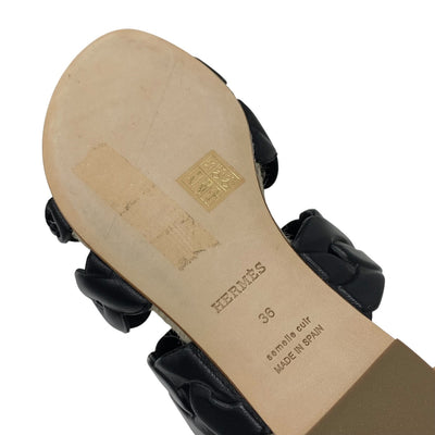 エルメス HERMES グウェン サンダル 靴 シューズ レザー ブラック 黒 エスパドリーユ シェーヌダンクル フラット