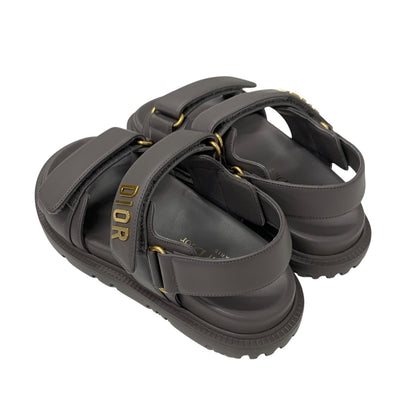 クリスチャンディオール CHRISTIAN DIOR DIORACT サンダル 靴 シューズ レザー グレー ゴールド 未使用 ロゴ スポーツサンダル フラット