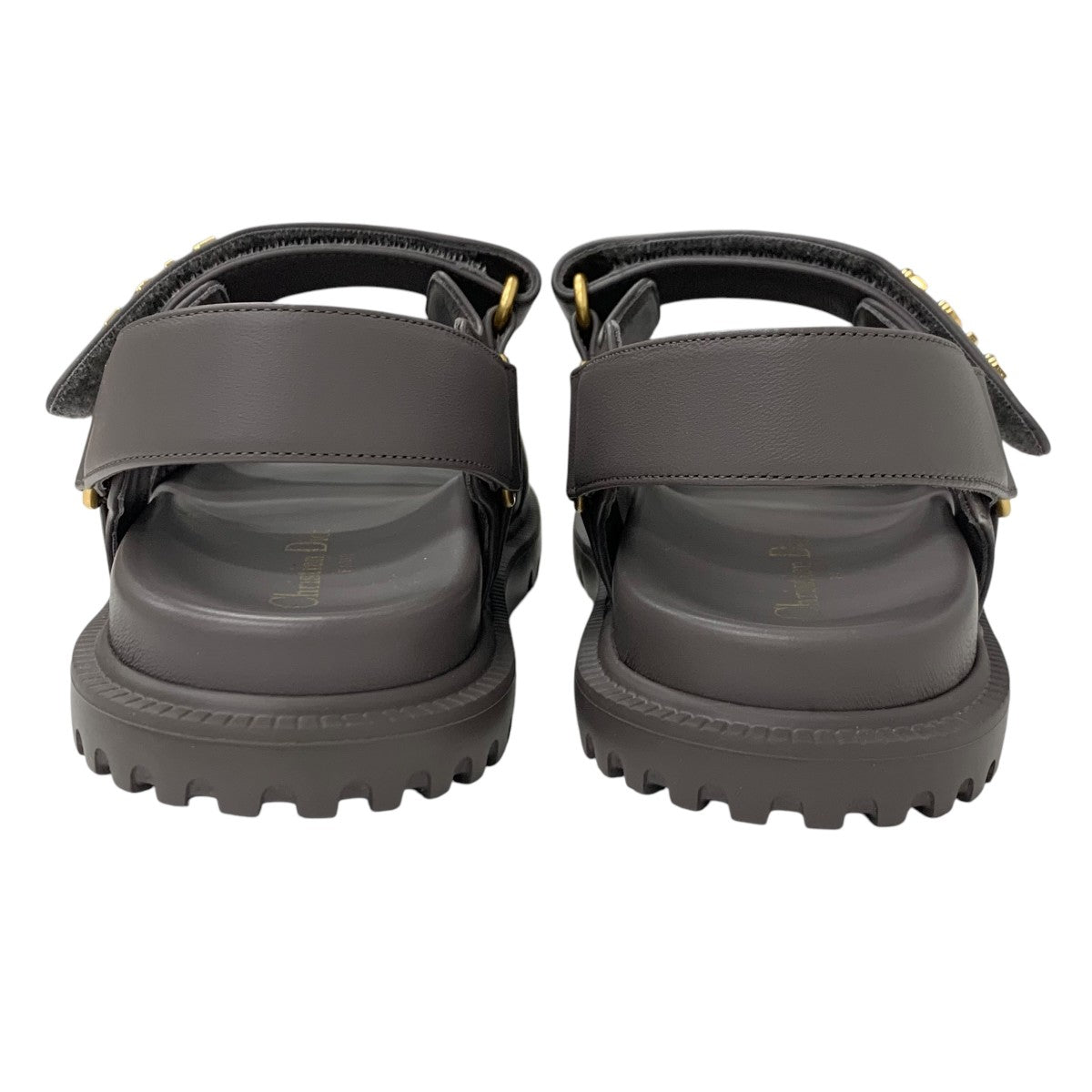 クリスチャンディオール CHRISTIAN DIOR DIORACT サンダル 靴 シューズ レザー グレー ゴールド 未使用 ロゴ スポーツサンダル フラット