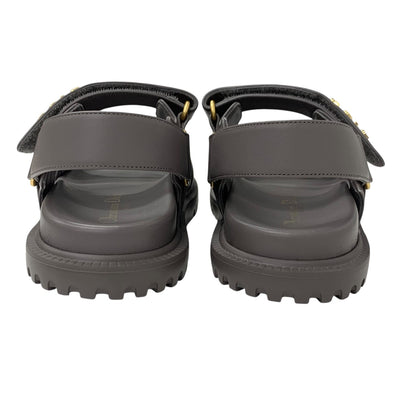 クリスチャンディオール CHRISTIAN DIOR DIORACT サンダル 靴 シューズ レザー グレー ゴールド 未使用 ロゴ スポーツサンダル フラット