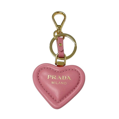 PRADA charm pink gold nappa leather key ring logo heart