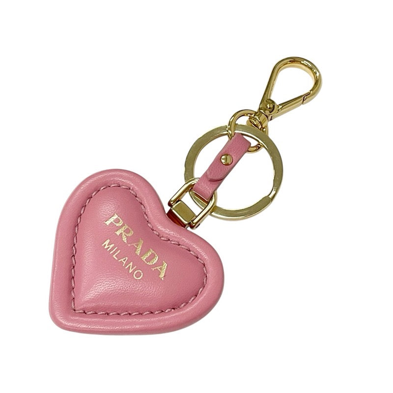 PRADA charm pink gold nappa leather key ring logo heart