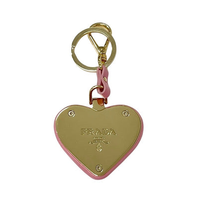 PRADA charm pink gold nappa leather key ring logo heart