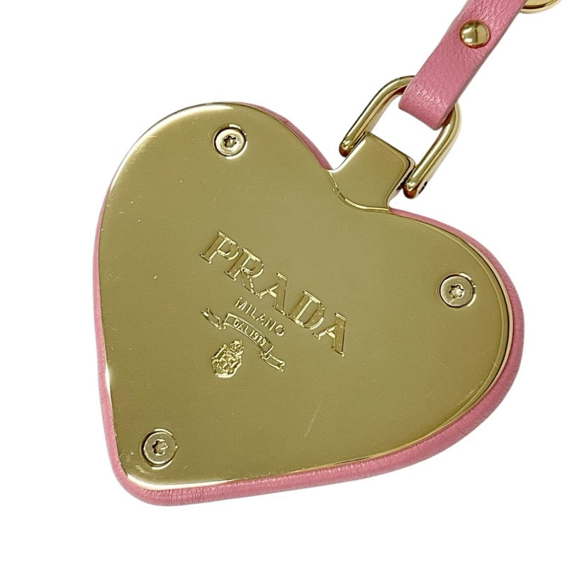 PRADA charm pink gold nappa leather key ring logo heart