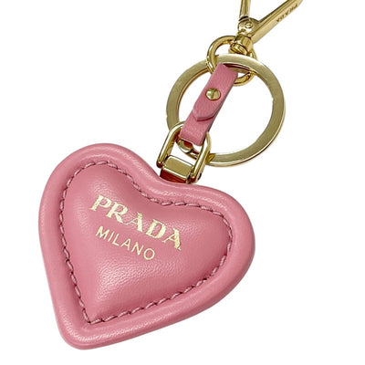 PRADA charm pink gold nappa leather key ring logo heart