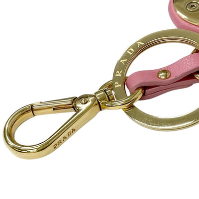 PRADA charm pink gold nappa leather key ring logo heart