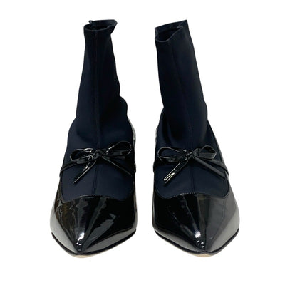 MANOLO BLAHNIK Boots, Short Boots, Shoes, Fabric, Patent, Black, Ribbon