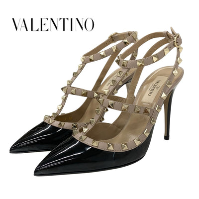 ヴァレンティノ VALENTINO パンプス 靴 シューズ パテント レザー ブラック ピンクベージュ 黒 ゴールド 未使用 ロックスタッズ サンダル