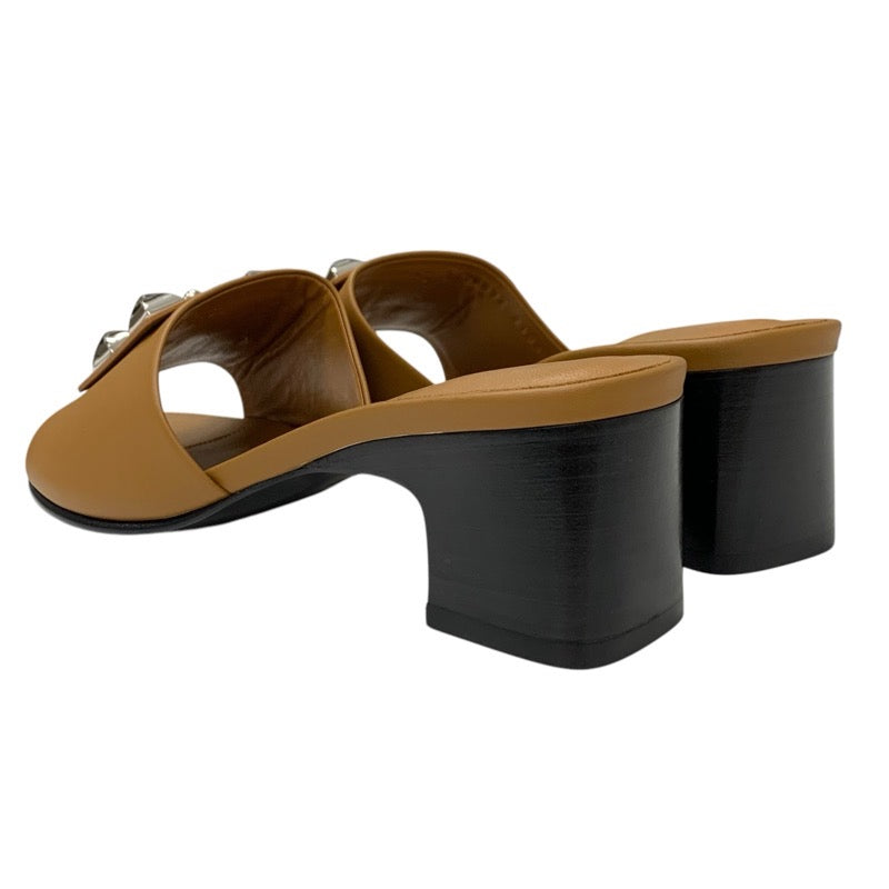 エルメス HERMES ドリーミー サンダル 靴 シューズ レザー ブラウン シルバー 未使用 コリエドシアン ミュール スタッズ