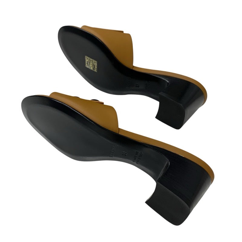 エルメス HERMES ドリーミー サンダル 靴 シューズ レザー ブラウン シルバー 未使用 コリエドシアン ミュール スタッズ