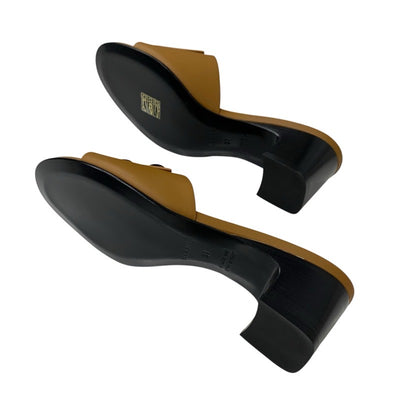 エルメス HERMES ドリーミー サンダル 靴 シューズ レザー ブラウン シルバー 未使用 コリエドシアン ミュール スタッズ